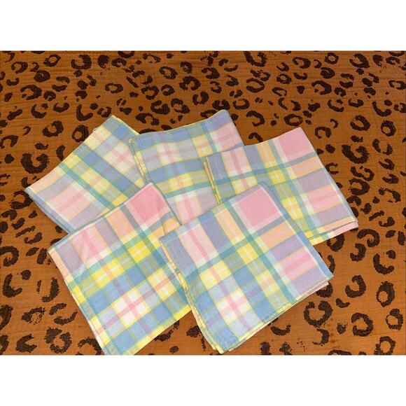 Vtg Cotton Napkins Pastel Plaid Easter Cottagecore Tobin 16” Square - Picture 1 of 8